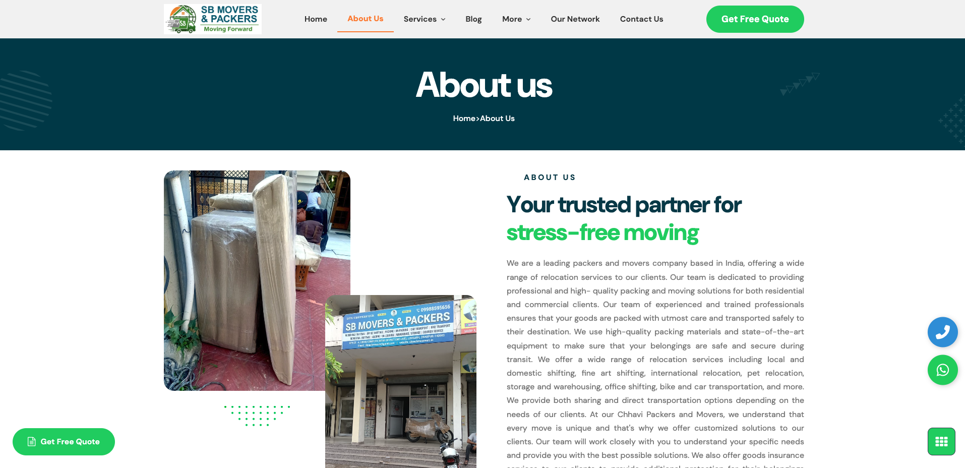 SB Movers & Packers / Packers and Movers Website
